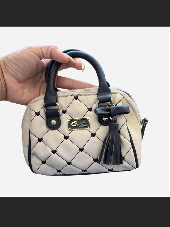 Betsey Johnson Handbags - Betsey Johnson Cream Quilted Mini Satchel with Black Trim and Tassel